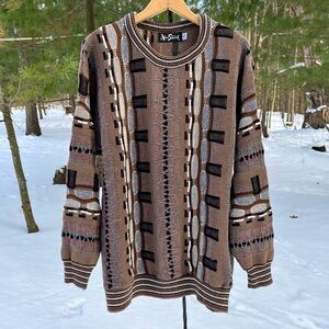 90s Alan Stuart 3D Knit Coogi Style Sweater Men’s Size XL Brown